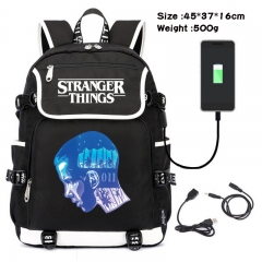 怪奇物语-080 动漫600D防水帆布USB充电数据线背包
