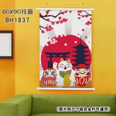(60X90)BH1837-夏目友人帐 招财猫-新年白色塑料杆挂画