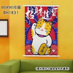 (60X90)BH1831-夏目友人帐 招财猫-新年白色塑料杆挂画