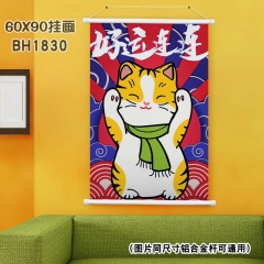 (60X90)BH1830-夏目友人帐 招财猫-新年白色塑料杆挂画