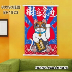 (60X90)BH1823-夏目友人帐 招财猫-新年白色塑料杆挂画