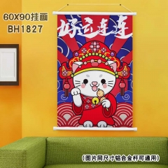 (60X90)BH1827-夏目友人帐 招财猫-新年白色塑料杆挂画