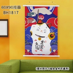 (60X90)BH1817-夏目友人帐 招财猫-新年白色塑料杆挂画