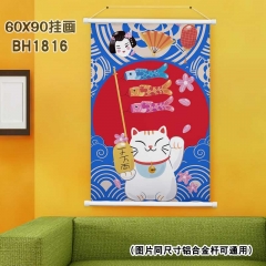 (60X90)BH1816-夏目友人帐 招财猫-新年白色塑料杆挂画