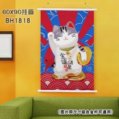 (60X90)BH1818-夏目友人帐 招财猫-新年白色塑料杆挂画