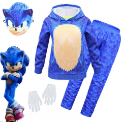 秋冬Sonic the Hedgehog刺猬索尼克cosplay套装卫衣长裤面具
