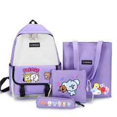 彩色卡通可爱书包少年团书包四件套韩版时尚帆布学生背包挎包