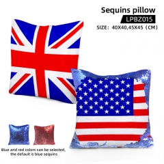 LPBZ015-美国英国旗 新款亮片方抱枕全新来袭，可单款来图定制（蓝红底色可选）