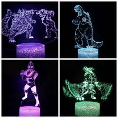 跨境专供卡通哥斯拉大战金刚奥特曼系列3D小夜灯LED立体床头台灯