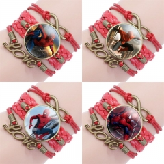 蜘蛛侠logo图案时光宝石复古多层手链 创意漫威超级英雄红色手环
