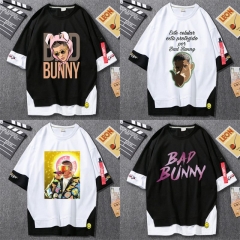 2022新款Bad Bunny个性服装假两件短袖t恤男衣服欧美流行歌