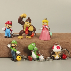 6款采蘑菇游戏人物钥匙扣挂件 卡通里奥公仔铃铛包包挂饰小礼品