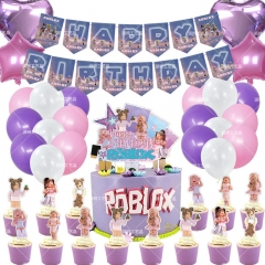 ROBLOX粉色女孩生日派对沙盒游戏装饰气球蛋糕插排用品
