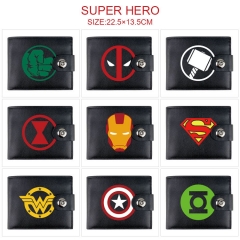 超级英雄 新款动漫真皮黑皮磁扣二折 卡包 短款钱包