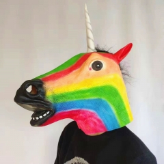 新彩虹马头面具乳胶搞笑动物独角兽头套圣诞节狂欢节派对道具mask