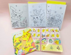pokemon比卡丘卡通小填色本图画本涂色贴纸本幼儿园儿童上色本