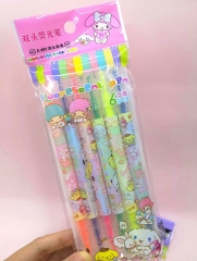 6个一盒 三丽鸥欧库洛米BTS双头荧光笔六色6色手账笔学生文具礼品奖品