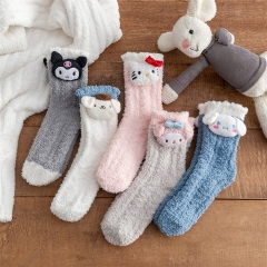 可爱公仔袜子女冬季珊瑚绒孕妇月子袜卡通家居地板睡眠袜中筒保暖