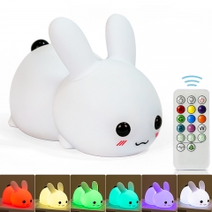 （带电）卡通玉兔LED硅胶灯USB充电暖光小夜灯儿童可爱小兔子床头起夜灯