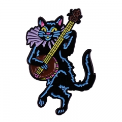 班卓琴猫胸针可爱动物演奏乐器徽章有趣的衣服背包装饰