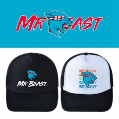 Mr Beast 黑白鸭舌网帽四季遮阳男女户外棒球帽可爱卡通帽子