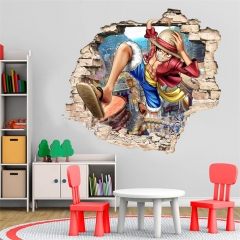 海贼王卡通动漫男孩房墙上背景装饰贴纸自粘 3D破墙海报贴画