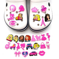 (30个一套)30款套装粉色系列卡通芭比洞洞鞋鞋花鞋扣软胶鞋配件饰品装饰扣