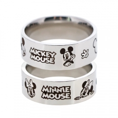 欧美跨境货源 米老鼠标志不锈钢弧形戒指 情人节可爱卡通指环