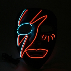 带电）新款EL冷光线万圣节鬼脸面具 el冷光面具 派对恐怖LED发光面具