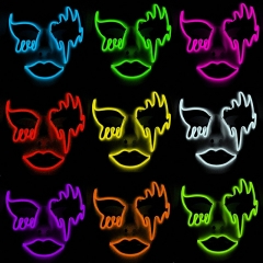 带电）新款EL面具酒吧蹦迪道具手绘音乐舞会派对面罩 万圣节LED发光面具