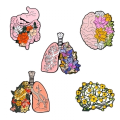 跨境新品粉色大脑胸针 骨骼胸腔肺部金属徽章 人体器官鲜花防走光
